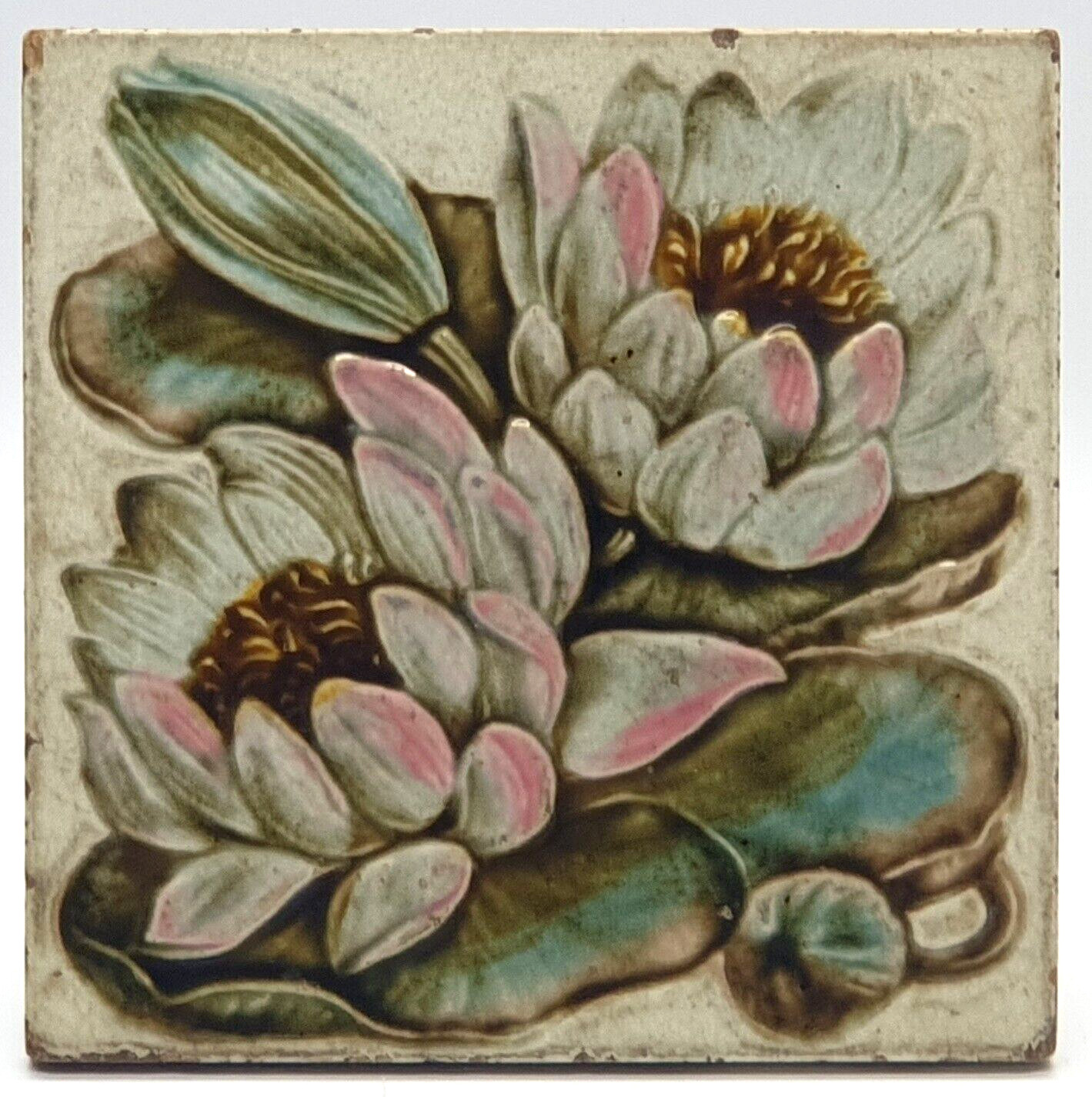 Antique Fireplace Tile Floral Design Gibbons Hinton & Co English C1900