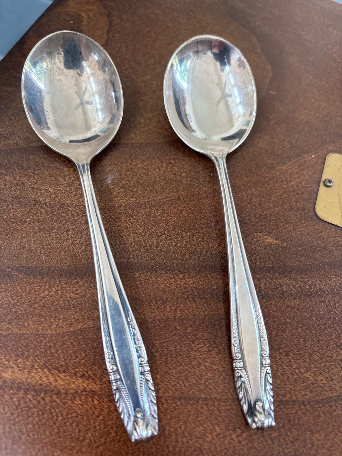 2 Strativari Wallace Silver Antique Soup Spoons