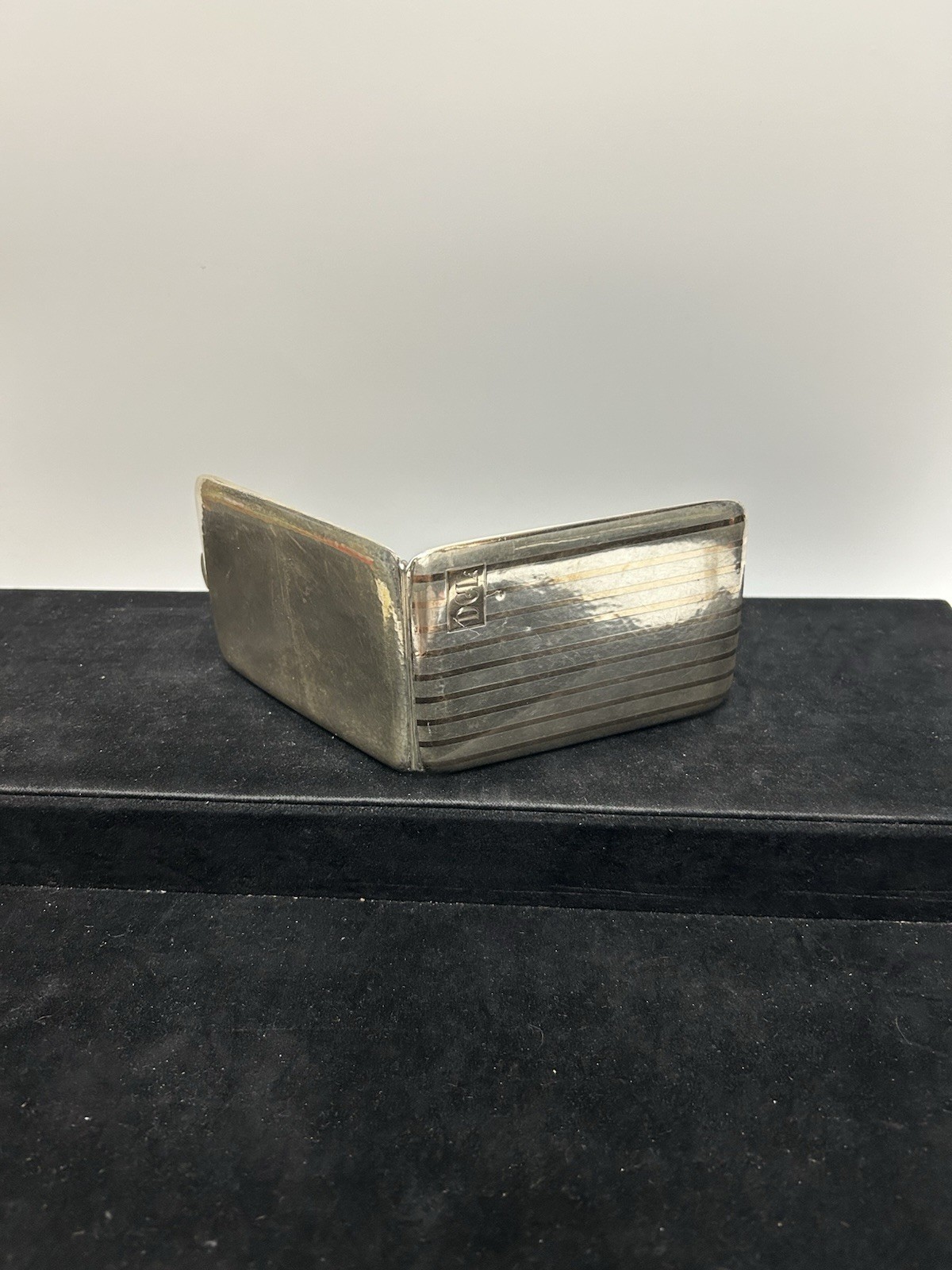 Sterling Silver Cigarette Case w/ Striped Design & Monogram “DCL” – c.1920s–40s*