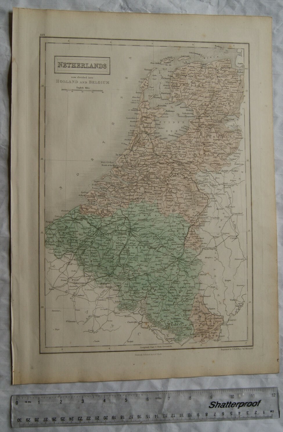 1850 Black’s steel engraved map Netherlands, Holland & Belgium