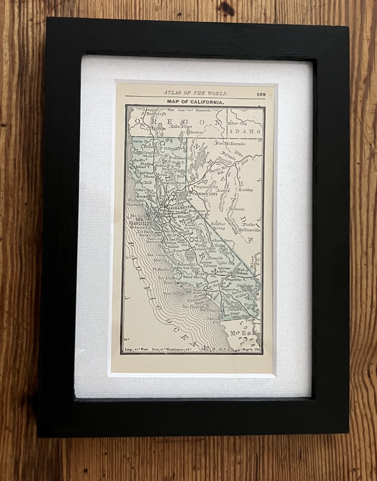 1888 Antique Framed Original California State Map Tiny California Vintage Map