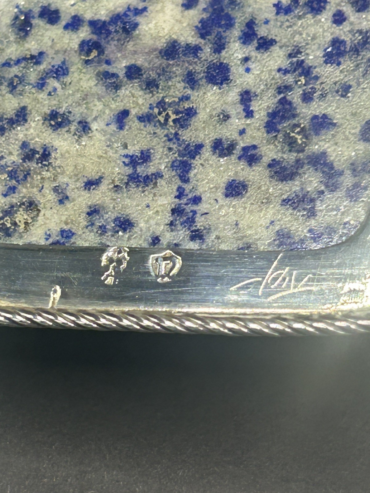 Antique Lapis Lazuli Stone Trinket Box Sterling Silver B.T.C Co. Ltd Stunning