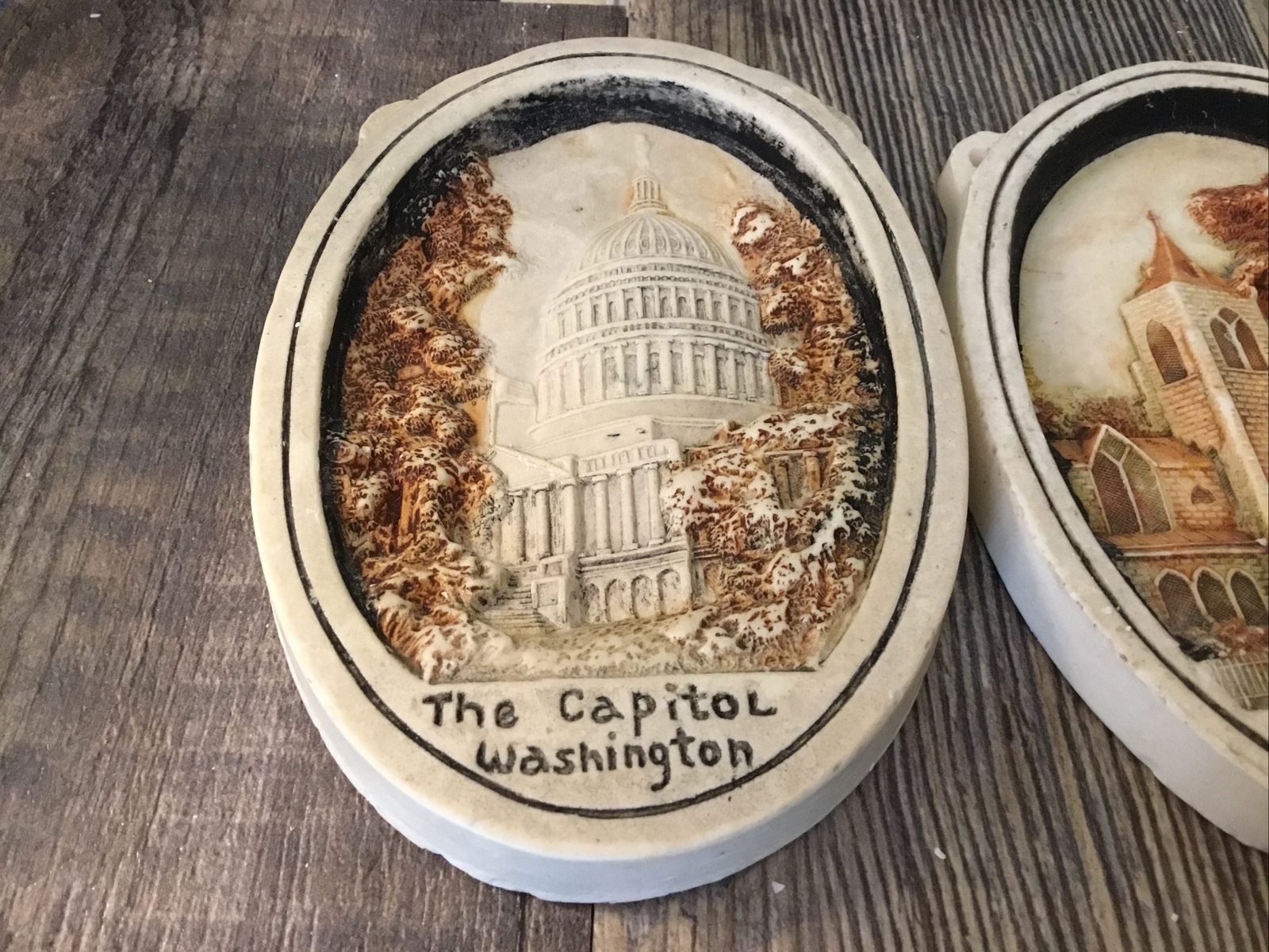 3 Vtg Hand Painted Bouterware Plaques Corocraft Washington DC Frank M Sayford Co