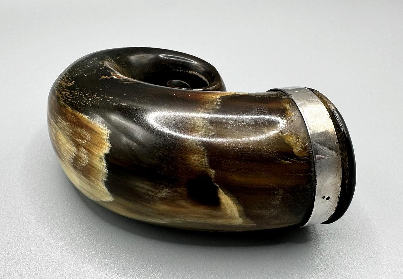 GEORGIAN SCOTTISH THISTLE SILVER MOUNTED RAMS HORN SNUFF MULL c1820