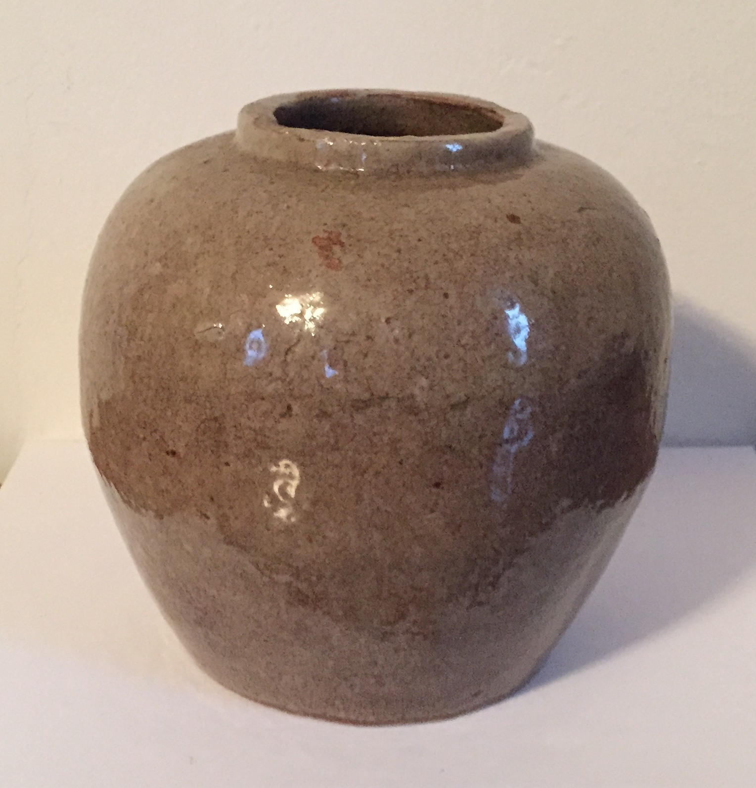 Antique Brown Tan Glaze Chinese Porcelain Pottery Vase Jar Urn 18th 19th c.