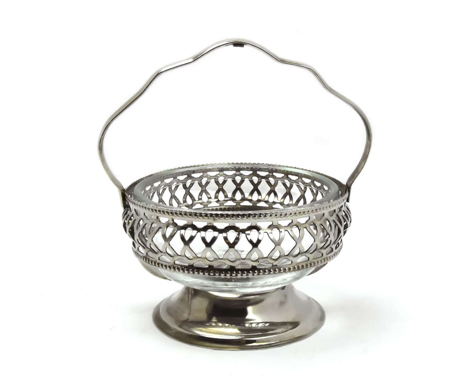 Silver Plate Condiment Server, Weave Basket Glass Bowl Spoon England – SLV221