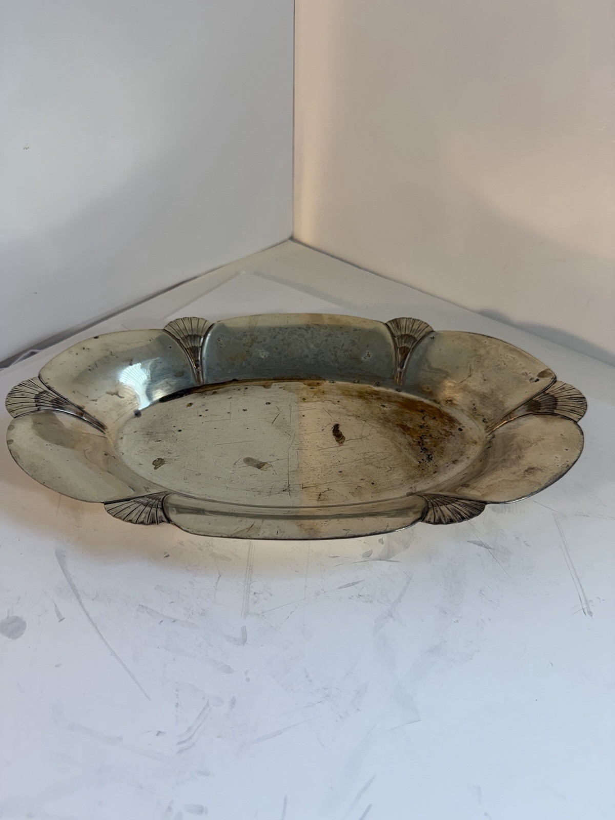 Vintage Rogers 4467 Silverplated Serving Tray Shell Scalloped Platter 13” x 8”