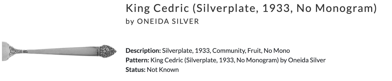Large Solid Jelly Server King Cedric (Silverplate, 1933, No Monogram) by ONEIDA