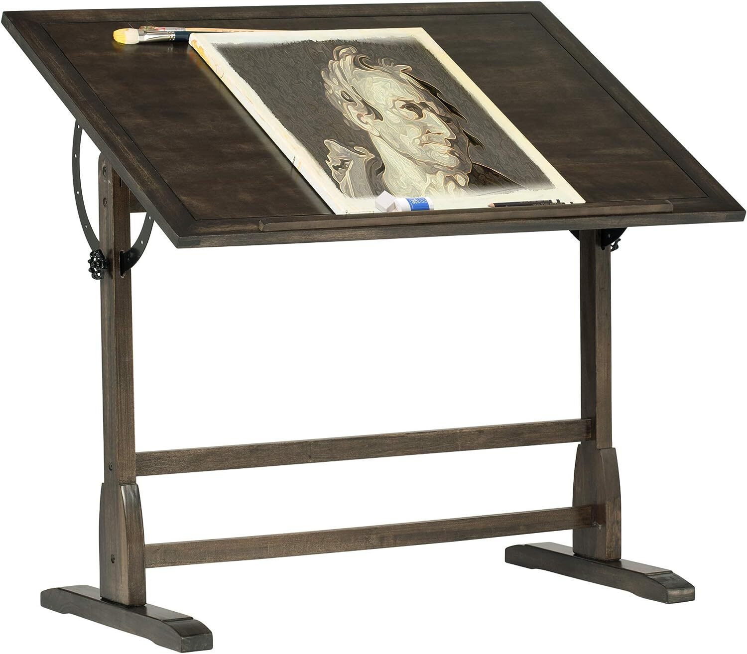 Vintage Drafting Table Antique Design Solid Wood Angle Adjustable Rustic Oak