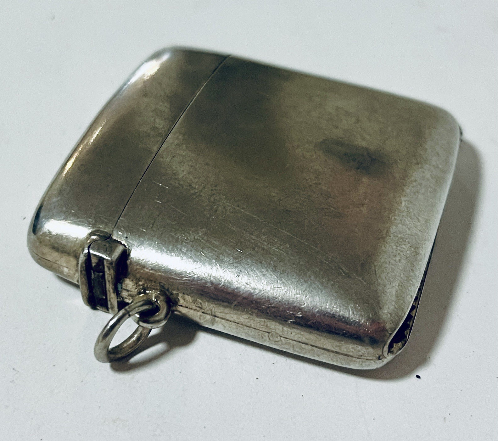 Antique Solid Sterling Silver Vesta Case Match Holder Striker Gilt Lined 1912