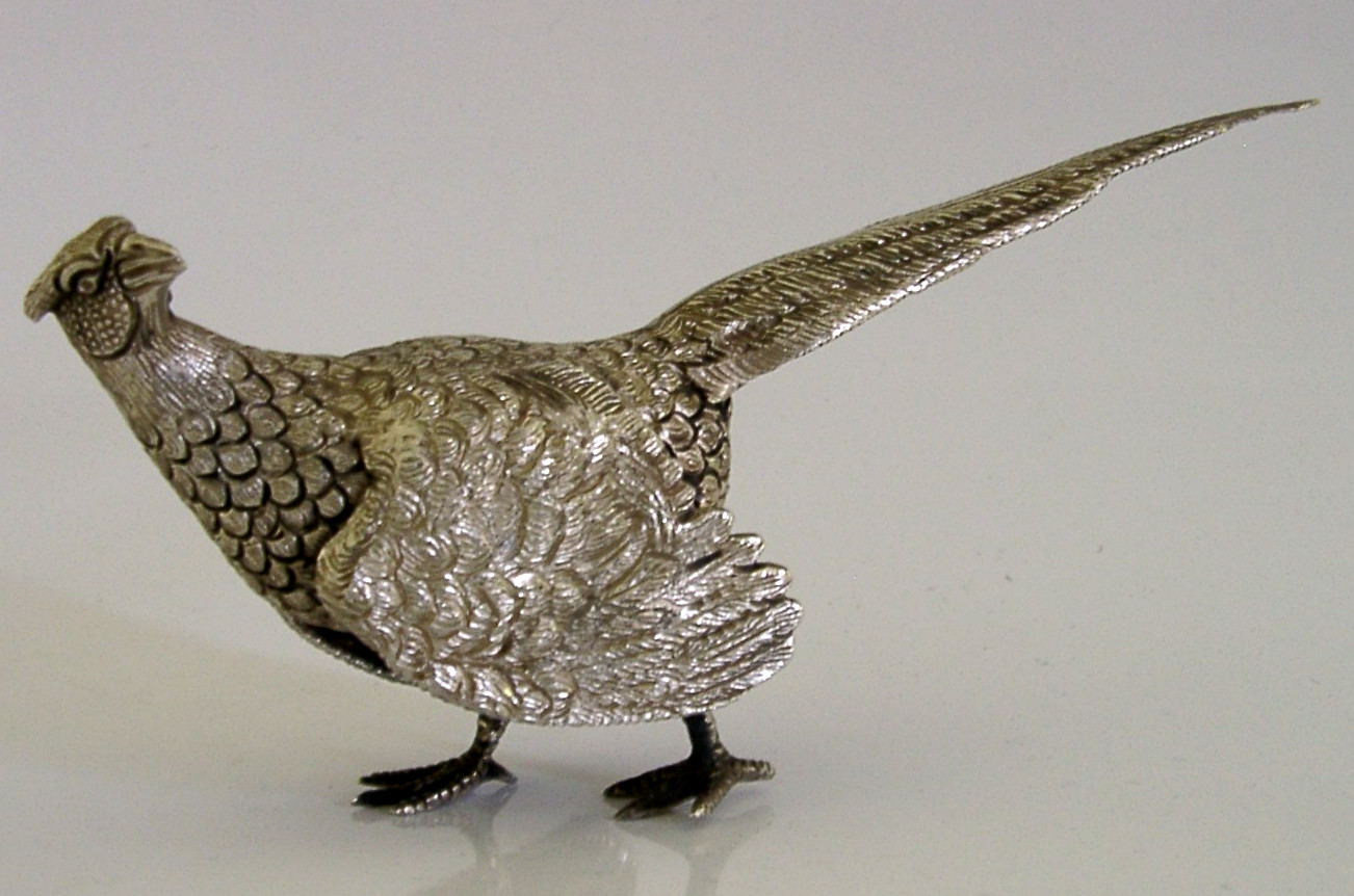 HEAVY 200g STERLING SILVER PHEASANT BIRD FIGURE 1998 HUNTING SHOOTING ANIMAL