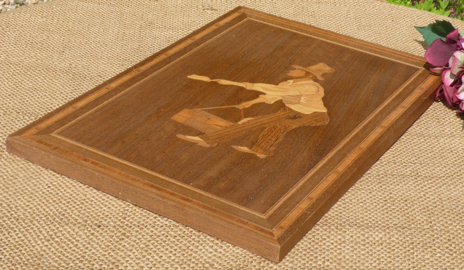 Wooden inlaid Marquetry picture Vintage