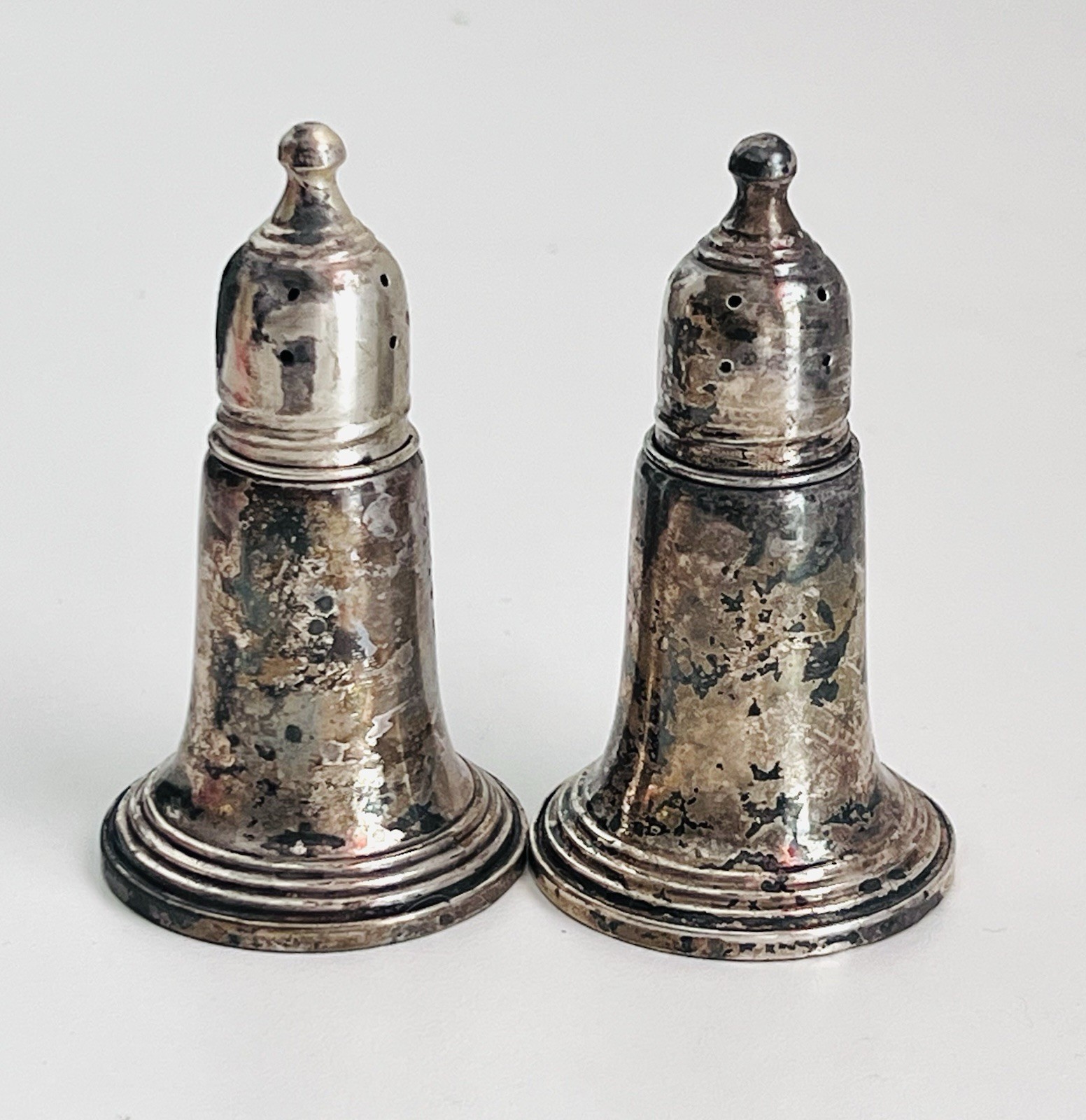 Antique Empire Weighted Sterling Silver #244 Salt & Pepper SHAKERS with PATINA