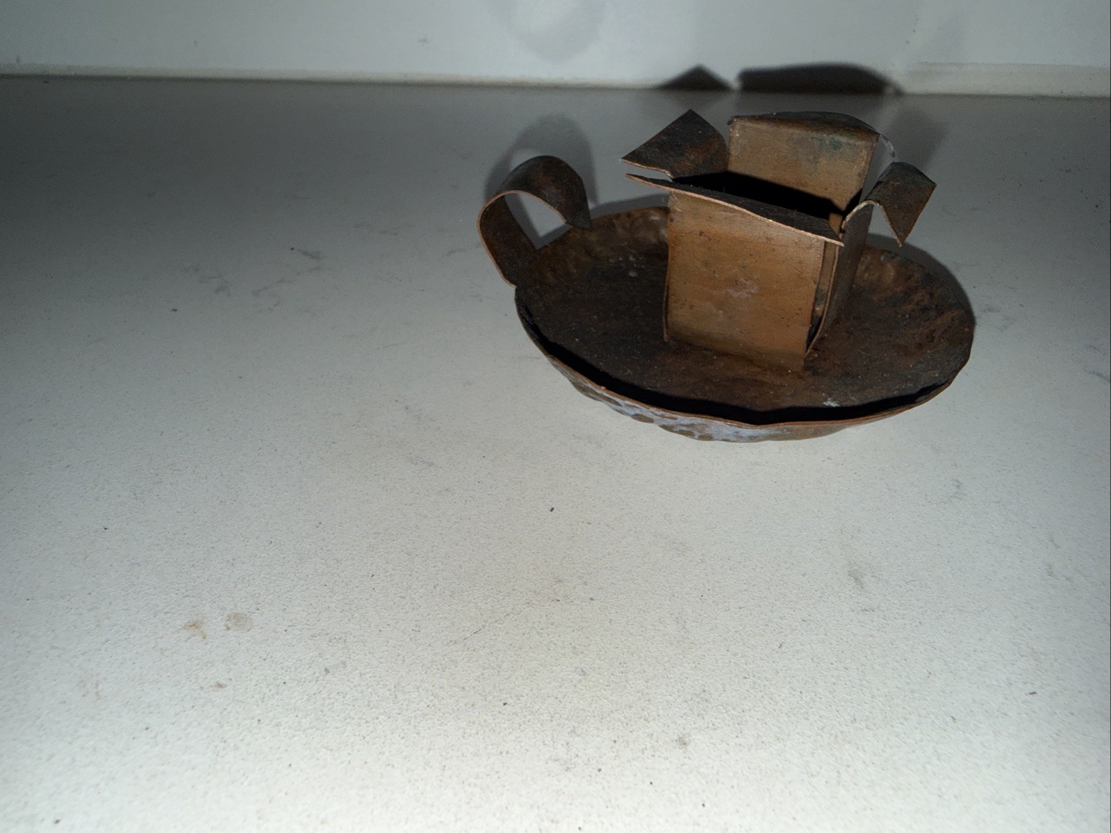 Vintage Primitive Copper Hammered Candle Stick Holder