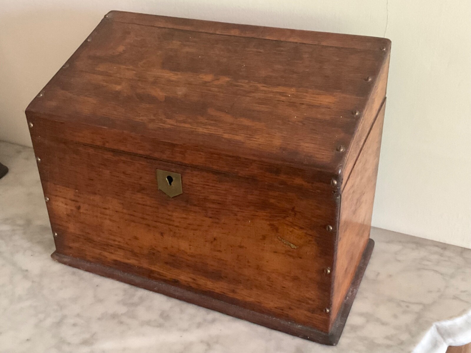 Antique Oak Wooden Stationary Box Letter Rack Desktop Storage Brass Fittings