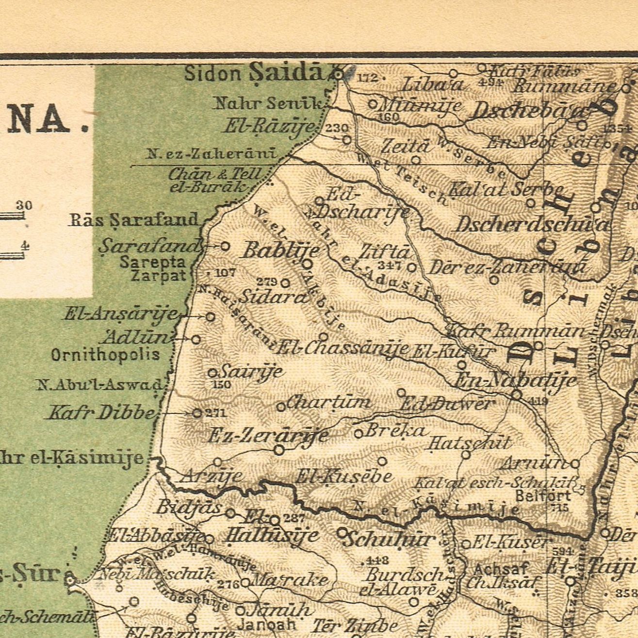 PALESTINE Northern فِلَسْطِينَ‎ LEBANON 1891 ORIGINAL map Judea יְהוּדָה Israel