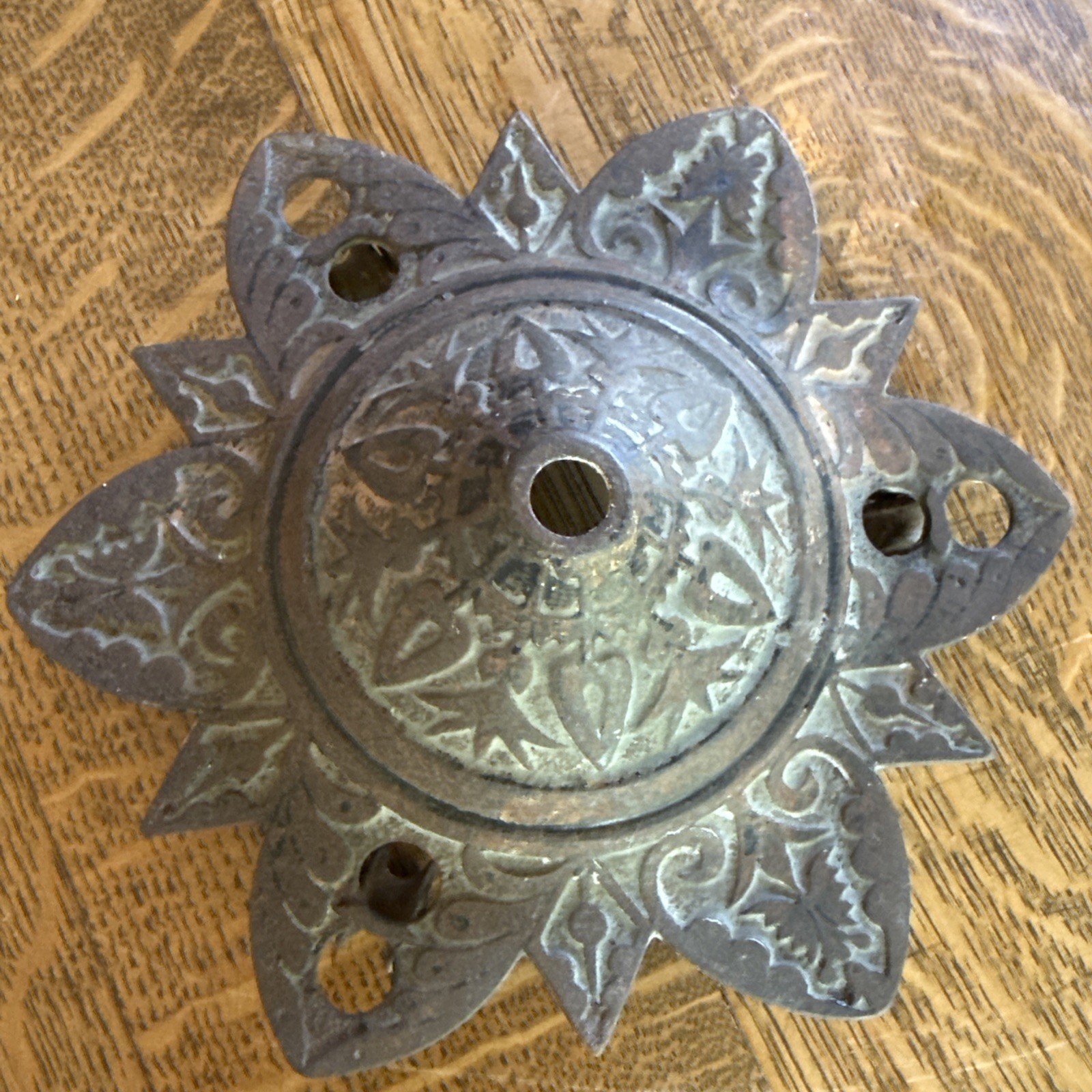 Antique ornate cast iron ceiling suspension light raise lower pulley fixture