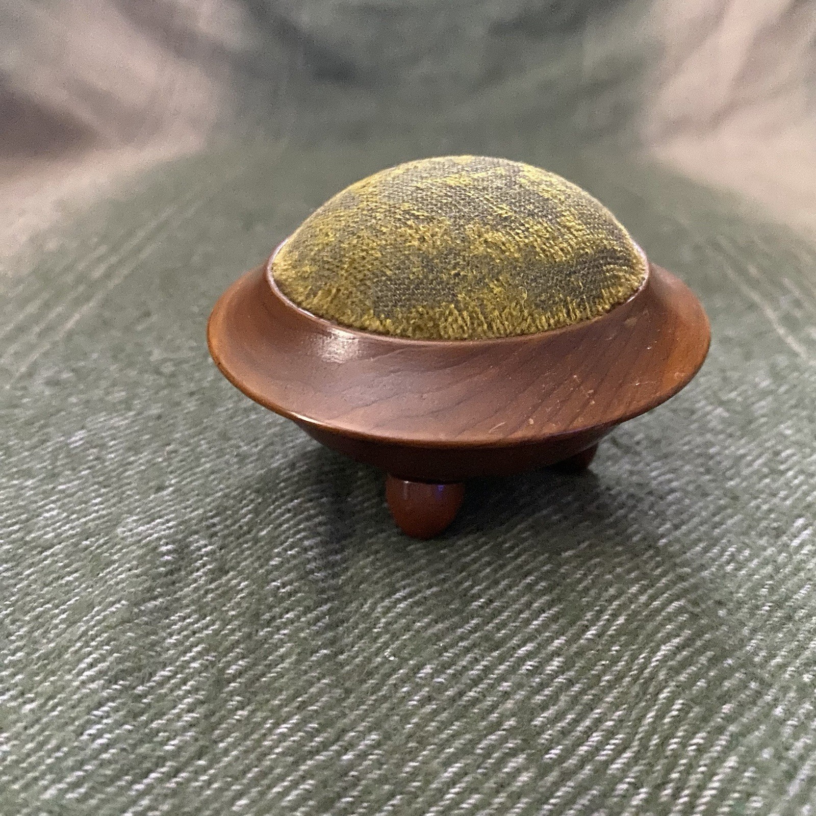 Vintage Mid Century Turned Wood Pin Cushion Banks Co GRETA PENCIL WORKS KESWICK