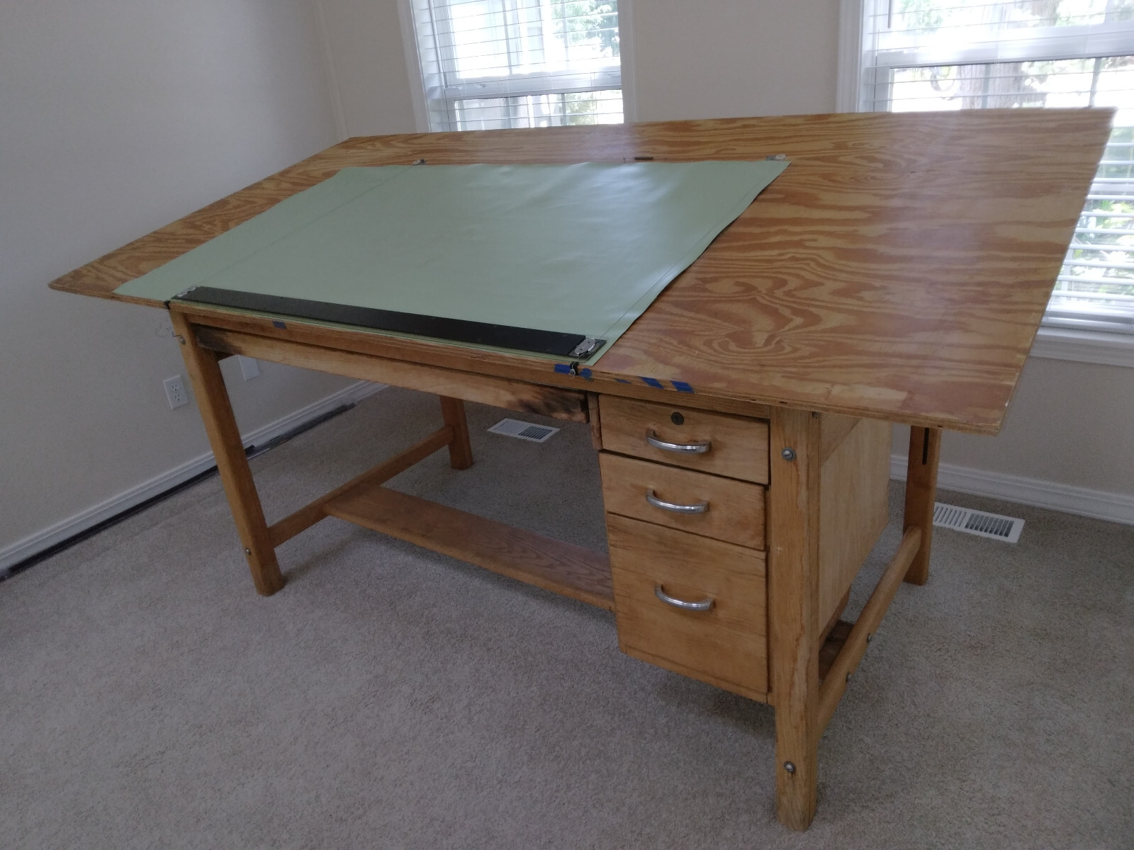 Vintage ‘Mayline’ 4-Post Oak Drafting/Drawing/Craft Table with 4 drawers