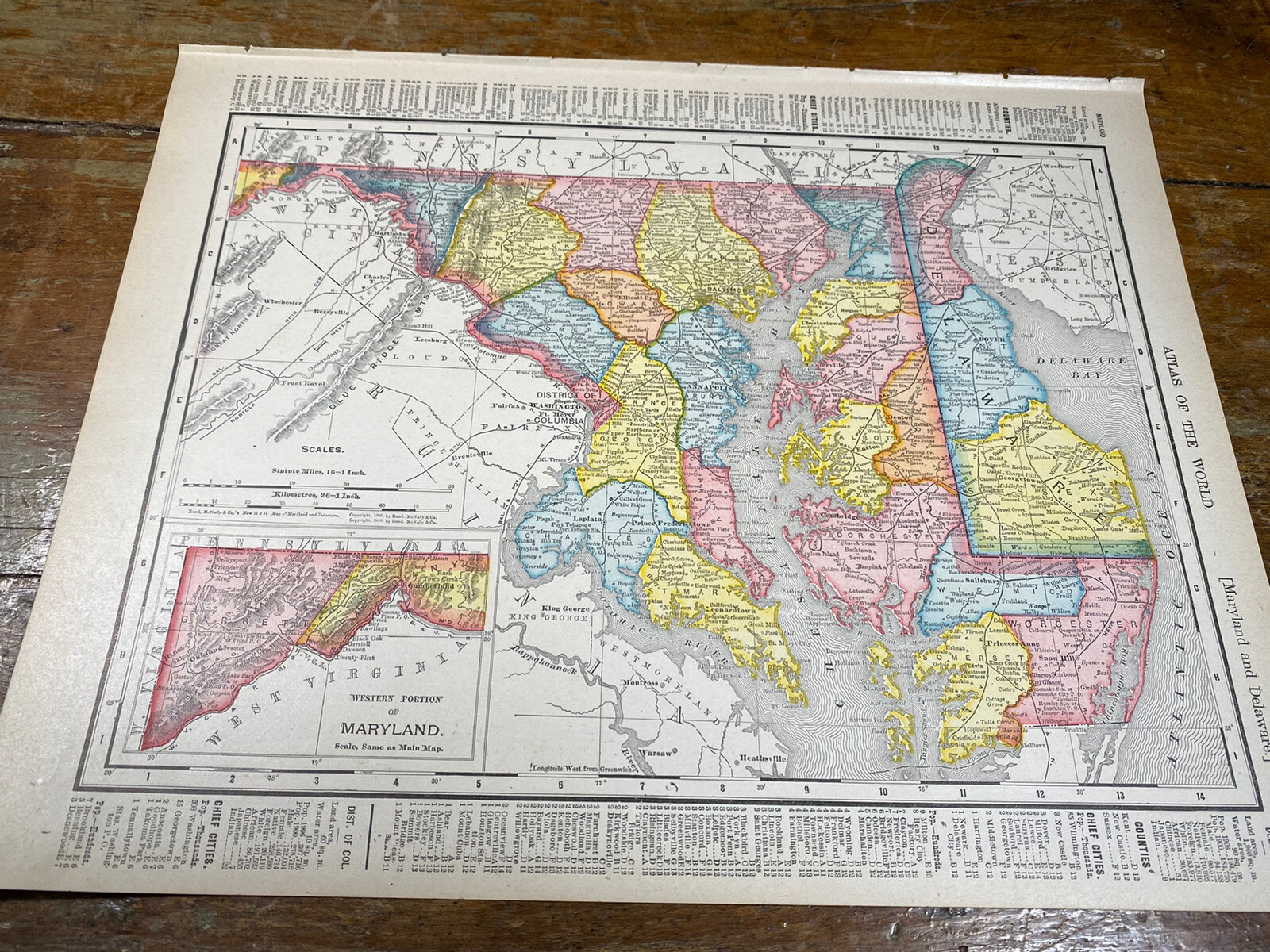 1895 Map BALTIMORE, John Hopkins Univ., Penitentiary, MARYLAND & DE on Reverse