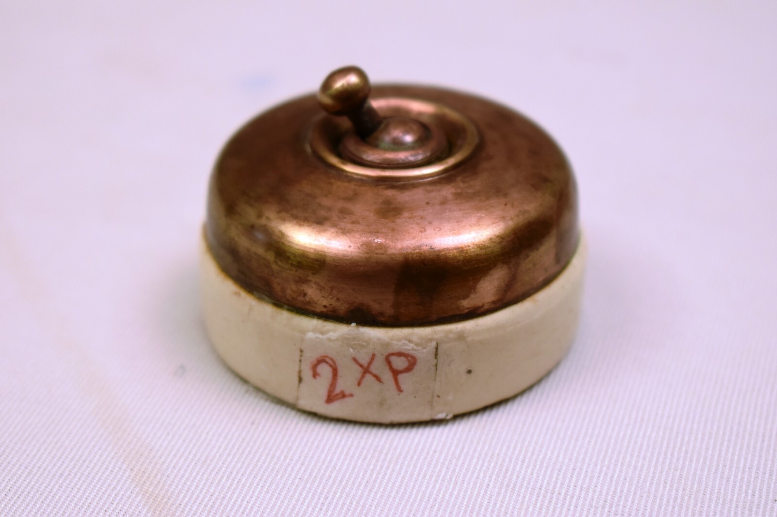 Antique German Brass Toggle Light Switch Vitreous Ceramic Art Deco 2.2” Electr”R
