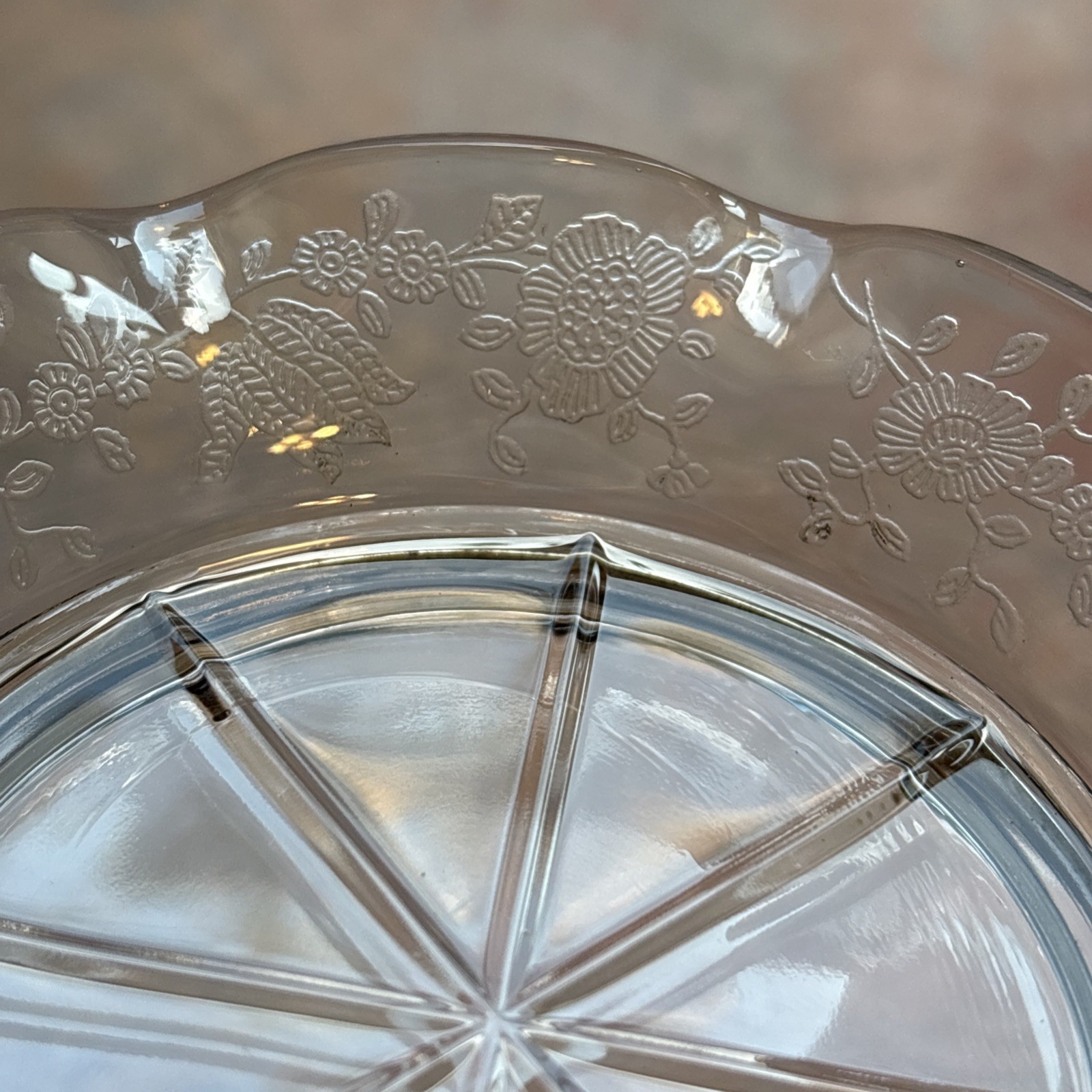 Sterling Silver Base Floral Etched Elegant Cambridge Chantilly Glass Coaster