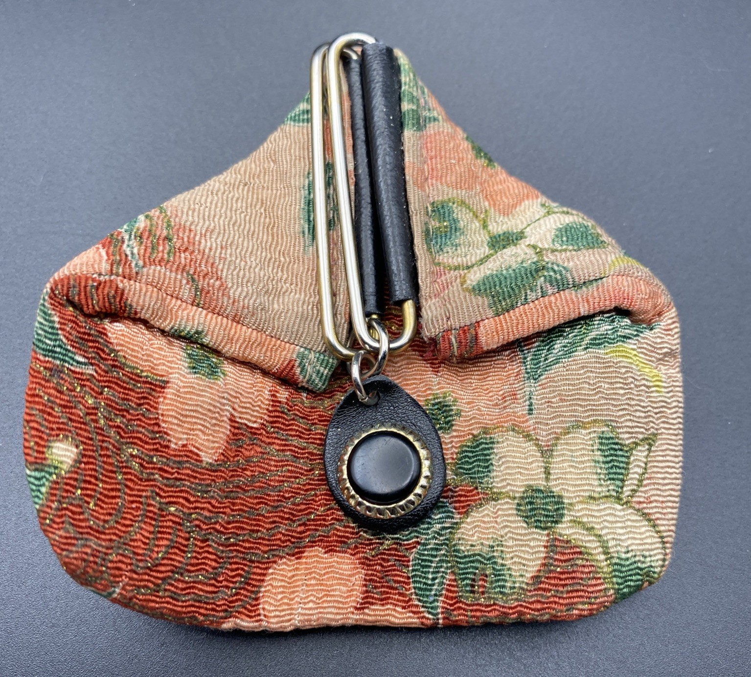 Japanese Drawstring Bag Kinchaku Floral Pattern Snap 3” X 3” Vintage Coin Purse