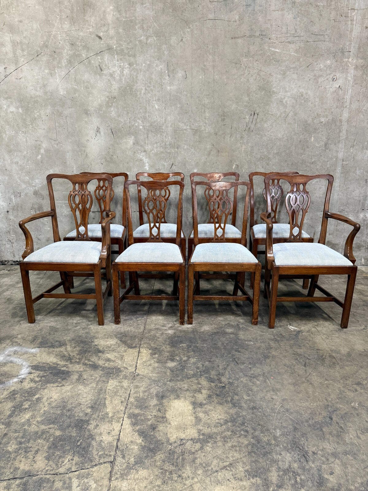 Set of 8 Spectacular Antique 1830s Chippendale Mahogany Dining Chairs (6+2)