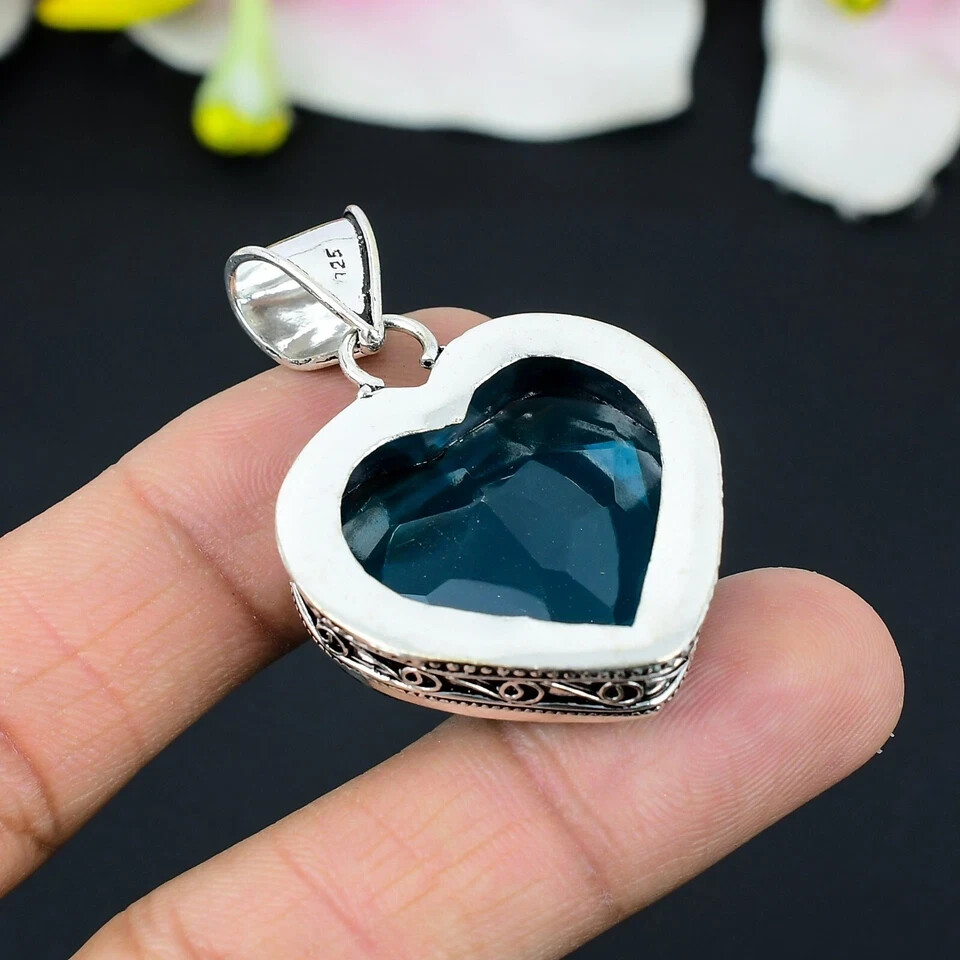 Topaz Pendant, 925 Silver Sterling, Blue Pendant, Christmas Jewelry, Hear