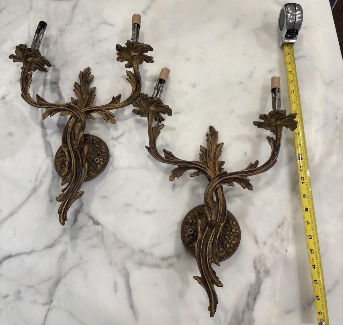 PAIR Vintage French ROCOCO GILT DORE Bronze Brass WALL SCONCES Louis XV XVI