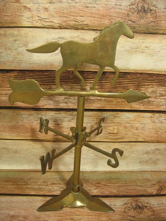 Table Top Stand Directional Weather Vane Brass Horse Trotting Vintage