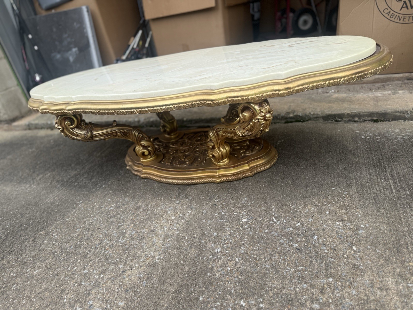Italian Provincial Marble Gold & Wood Ornamented Tables Coffee/Side