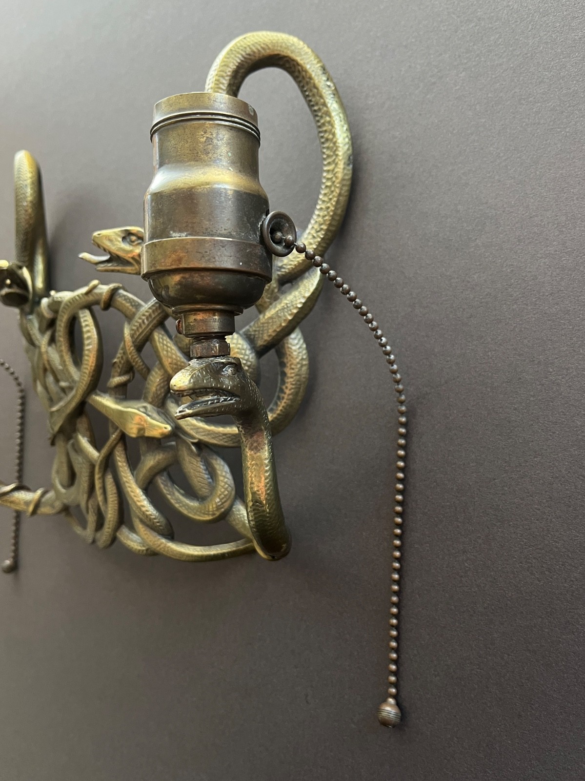 Rare Antique Brass 6-Serpent Interlocking Sconce Frame – Early 20th Century
