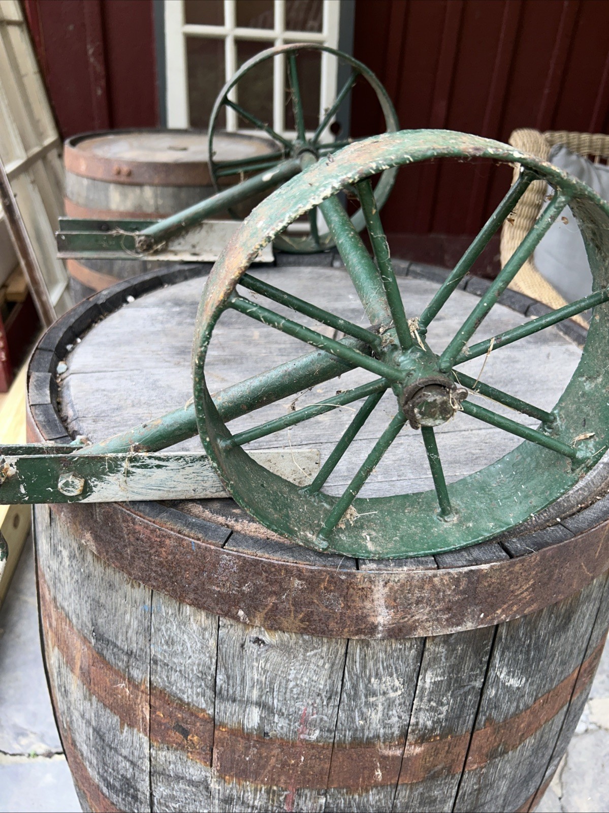 Multi Use Cart Wheels, Axle & Mounting Brackets, 9” Dia & 22.5” Width Antique
