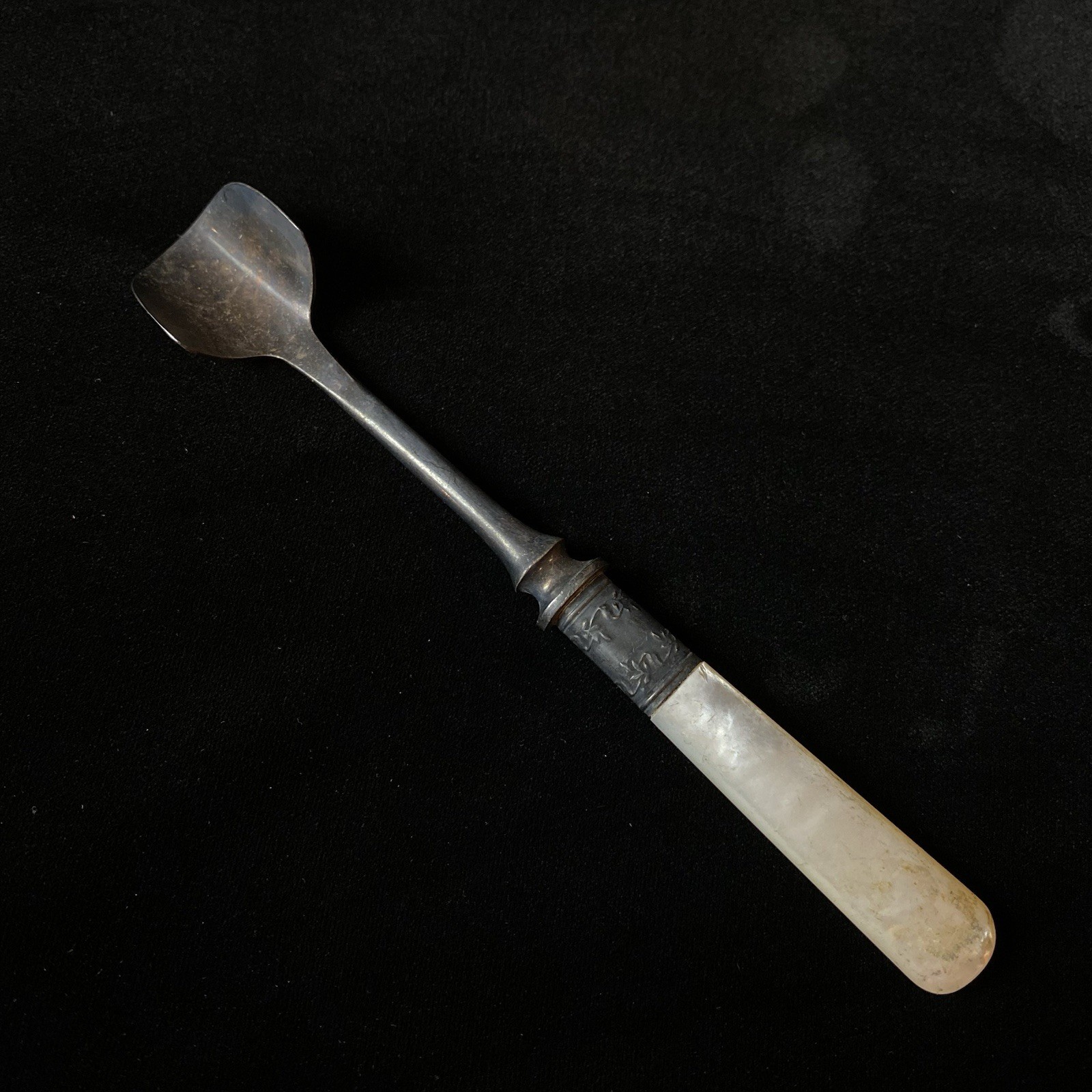 Antique Victorian Stilton Cheese Scoop Sterling & Mother of Pearl Handle AS IS