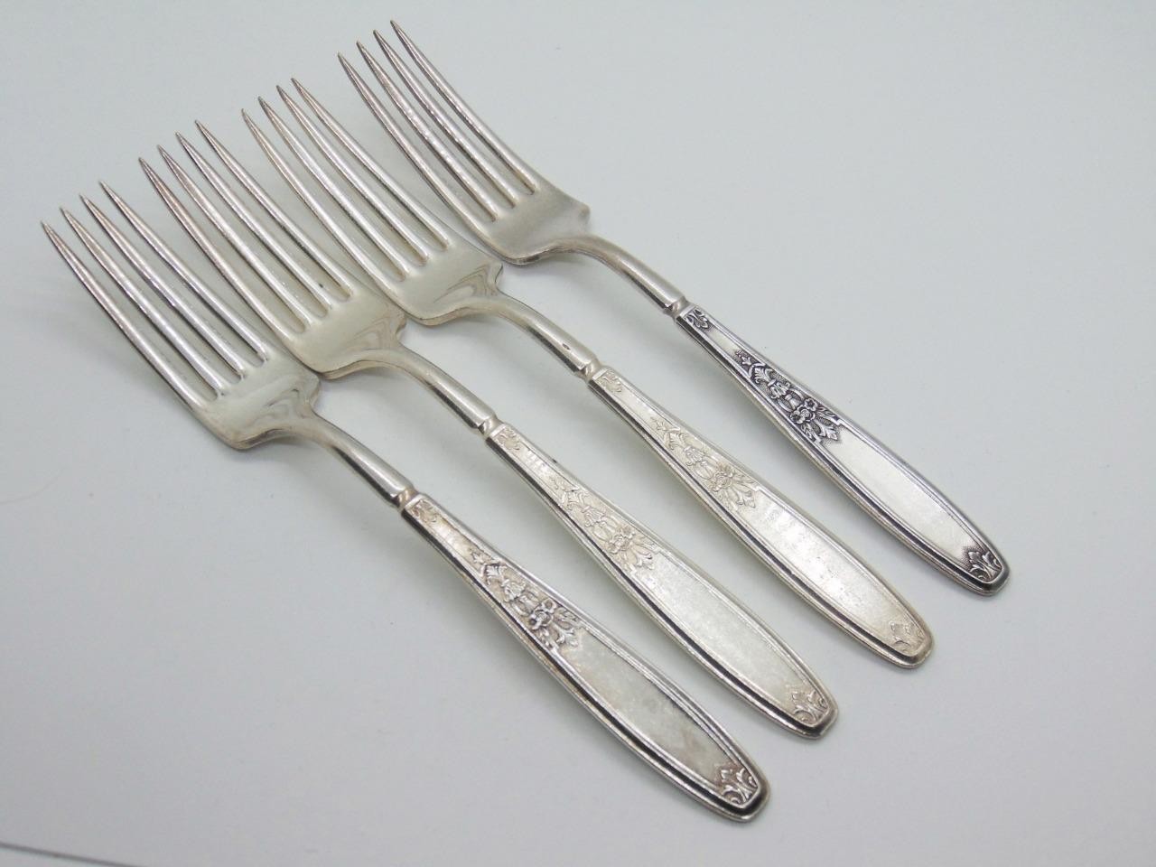 1847 Rogers Bros AMBASSADOR Dinner Fork Indented Lot of 4 Forks Silverplate 1919