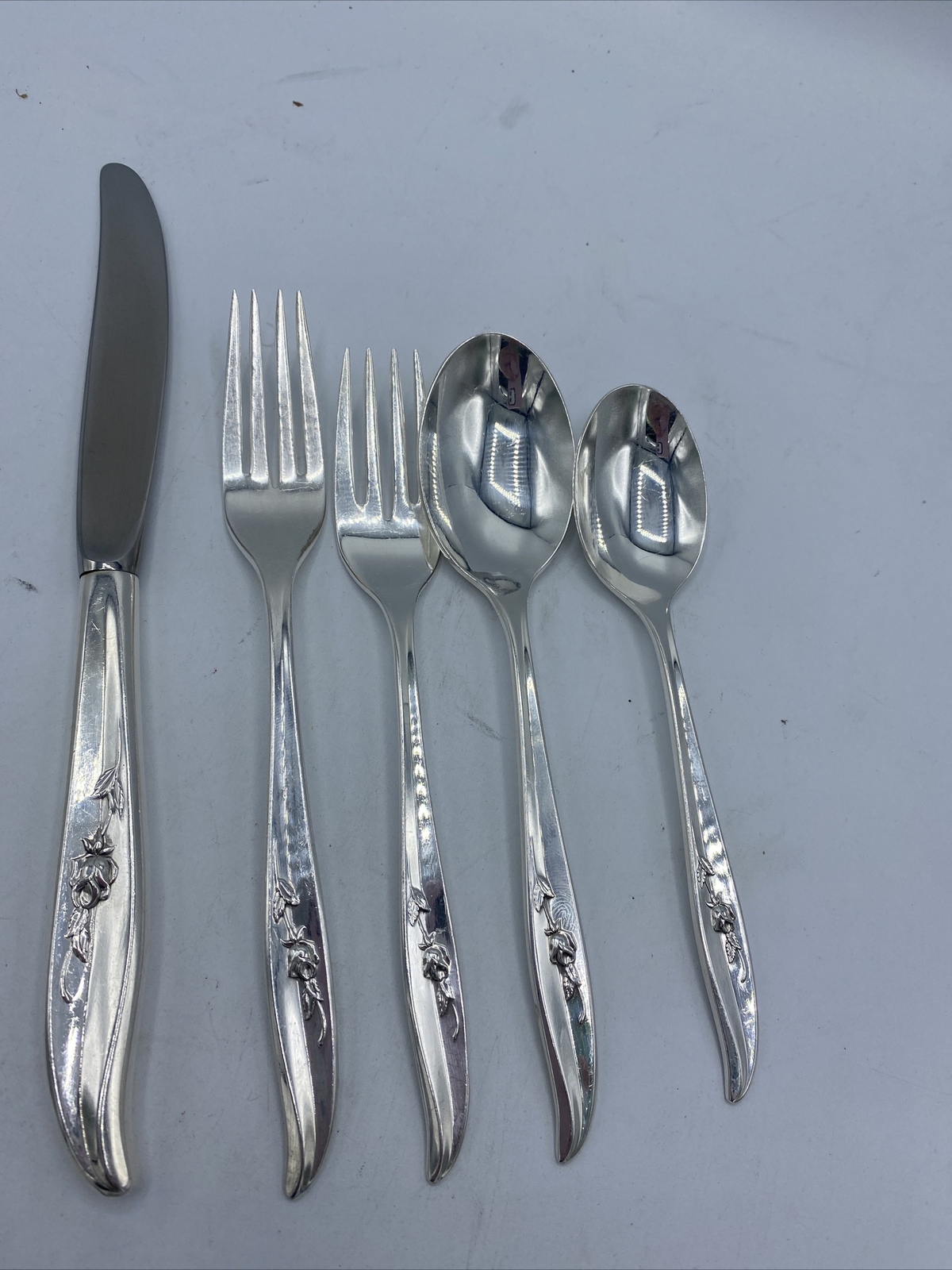 International Silver 1847 Rogers Bros MAGIC ROSE 5-Piece Setting Spoon Fork 1963