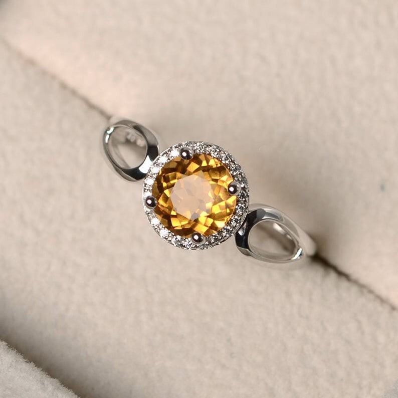 1.65 Ct Natural Citrine Diamond Engagement Wedding Ring 14K White Gold Size 5