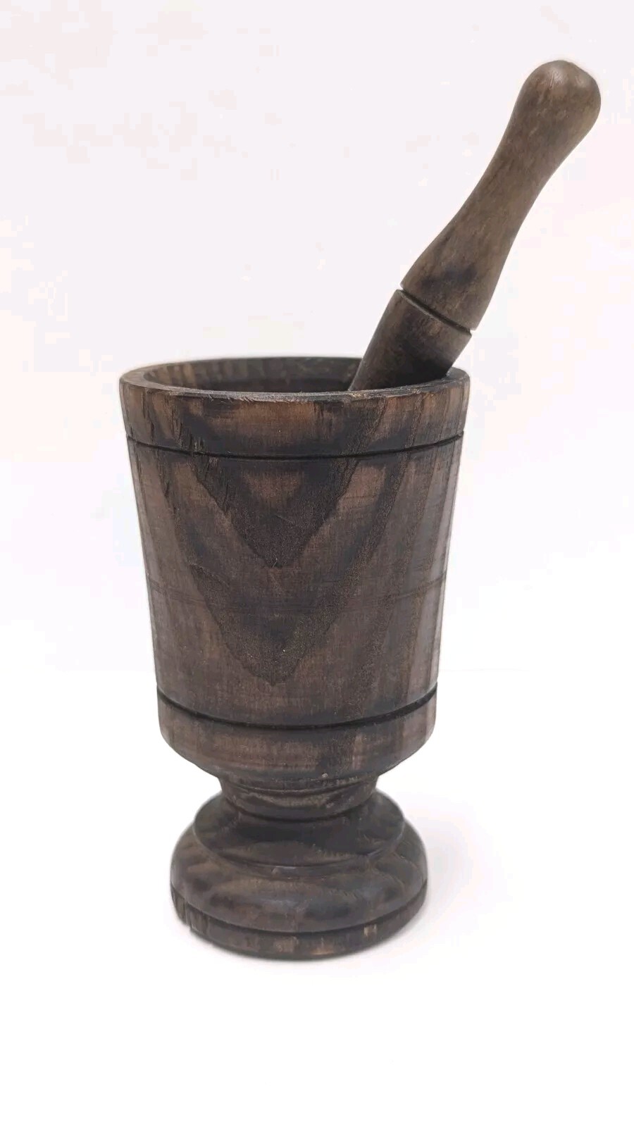 Vtg Antique Wood Mortar & Pestle Hand Turned Primitive 4.25″ Tall Estate Find