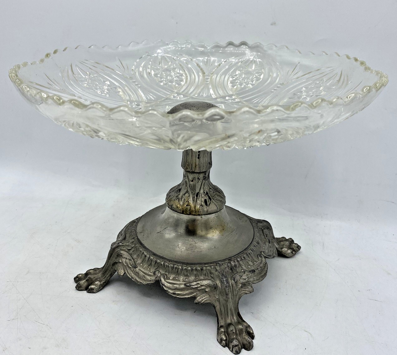 Antique french bowl cup 19th century glass and metal