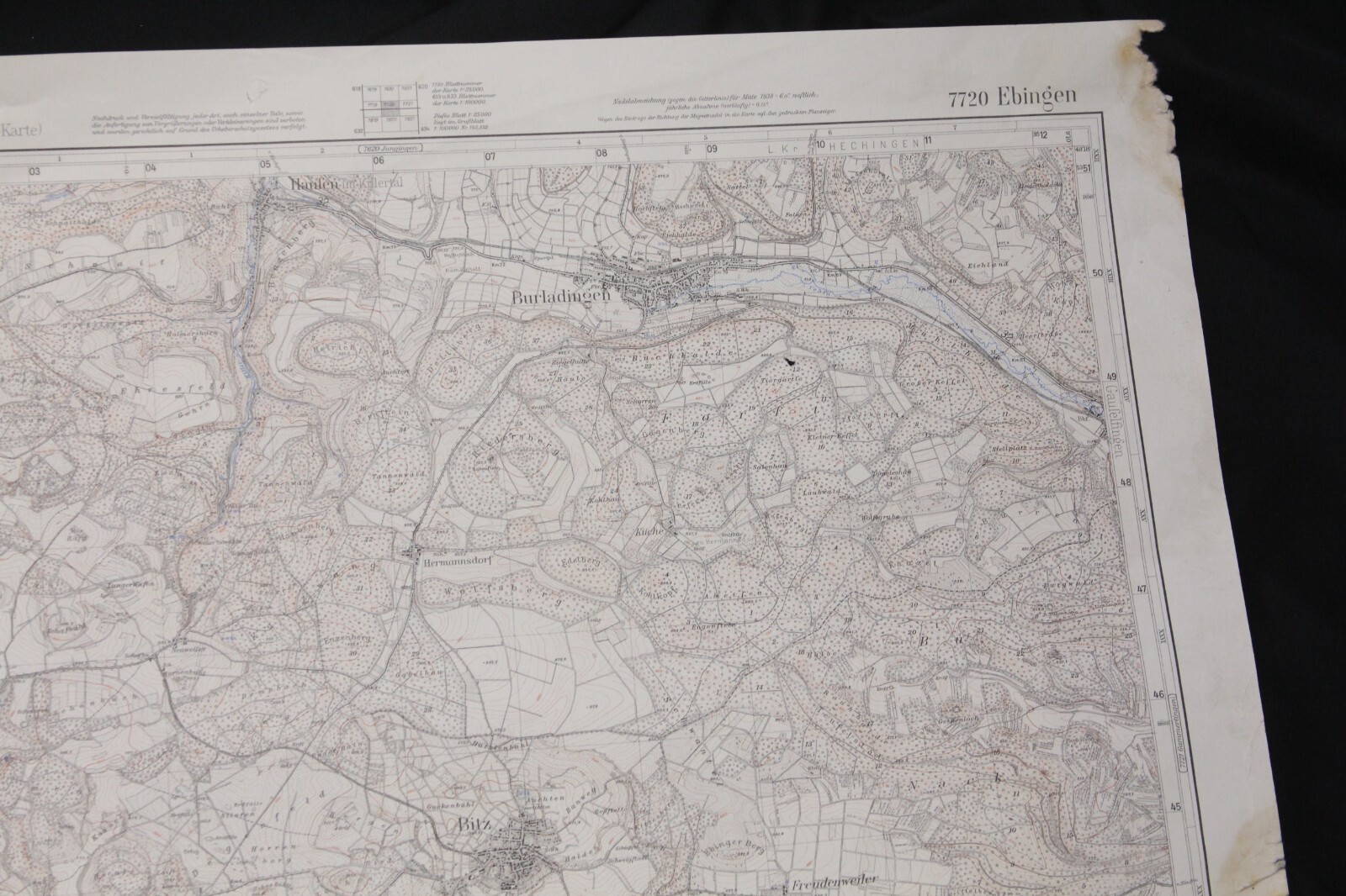 Ebinger Germany 1934 Geological Topographic Map 22.5″ x 22″ 57cm x 55cm