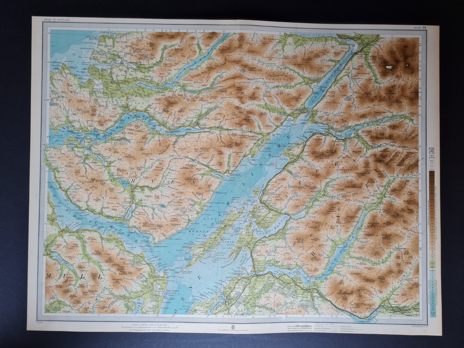 Antique 1912 Map – Oban – Fort William – Ben Nevis – Highlands – Bartholomew