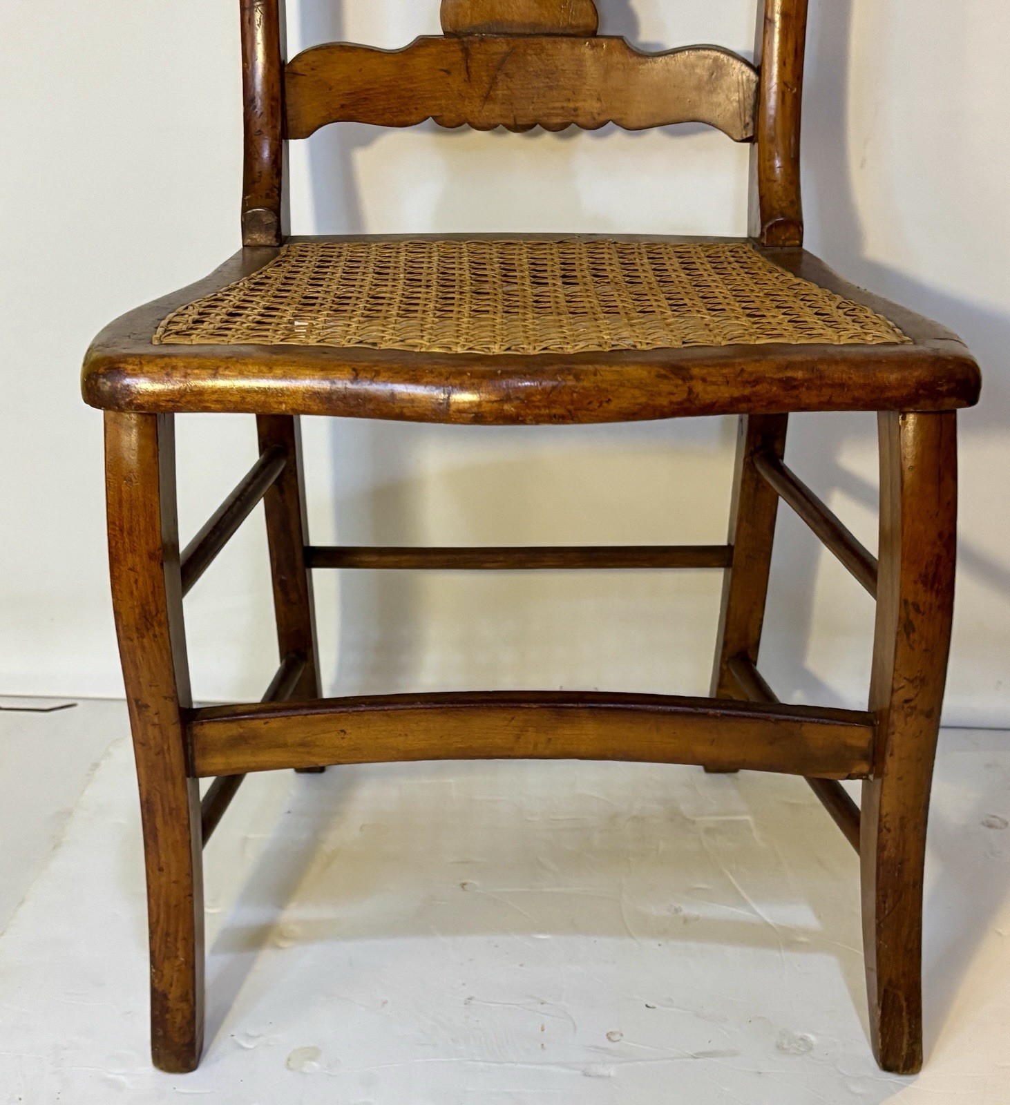 Early American Federal Period Bird’s Eye Tiger Maple Side Chair Cane Seat