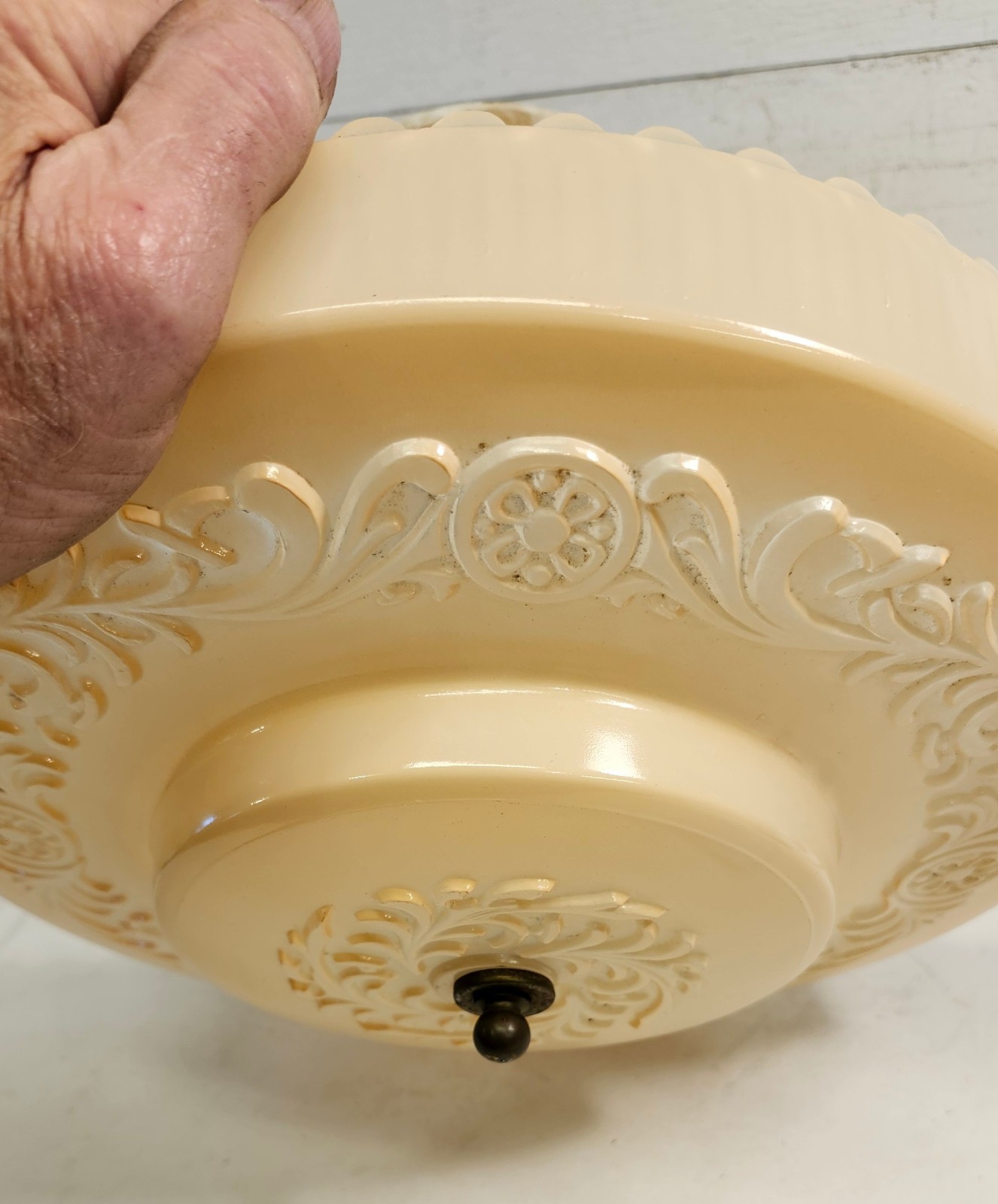 Antique Deco Ceiling Light Fixture & Shade Pink Glass Look