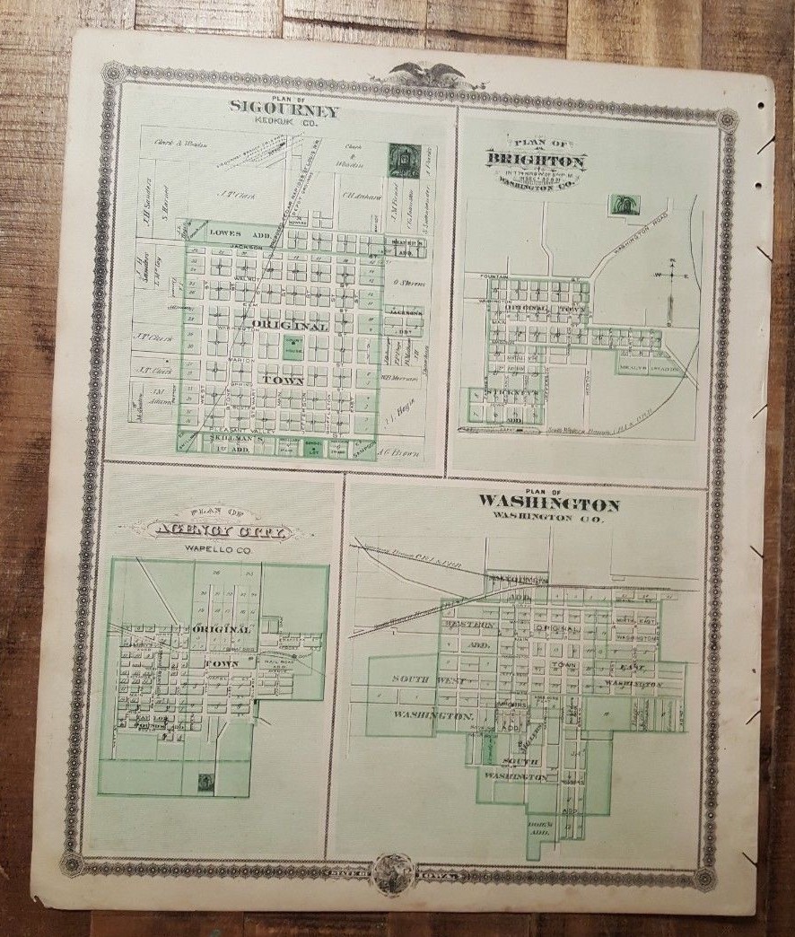 ANTIQUE MAP – PLAN OF DEWITT/TIPTON/WEST BRANCH IOWA – Andreas Atlas Co. 1875
