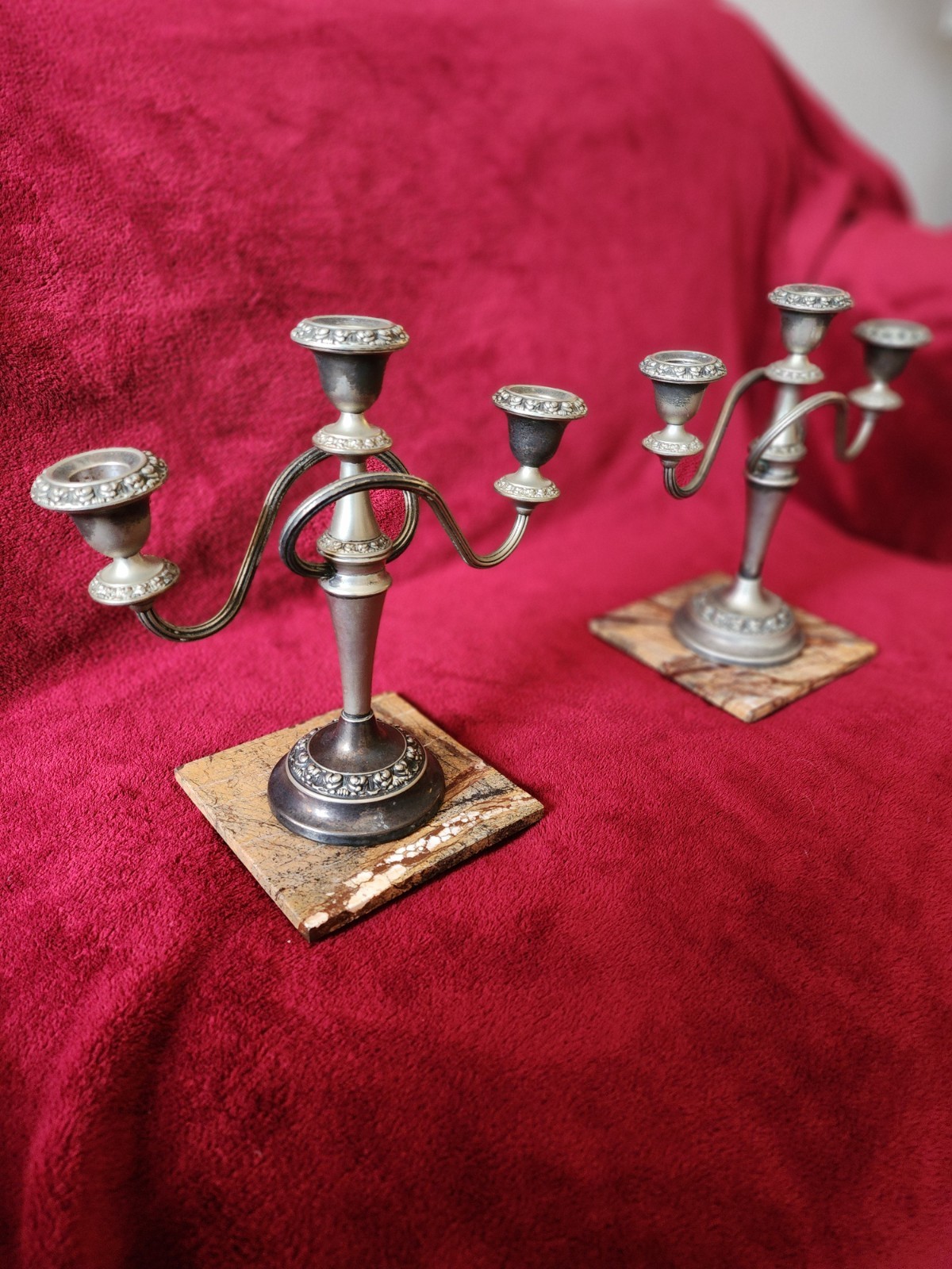 3 Branch Silver Plate Candelabras ~ Set of 2