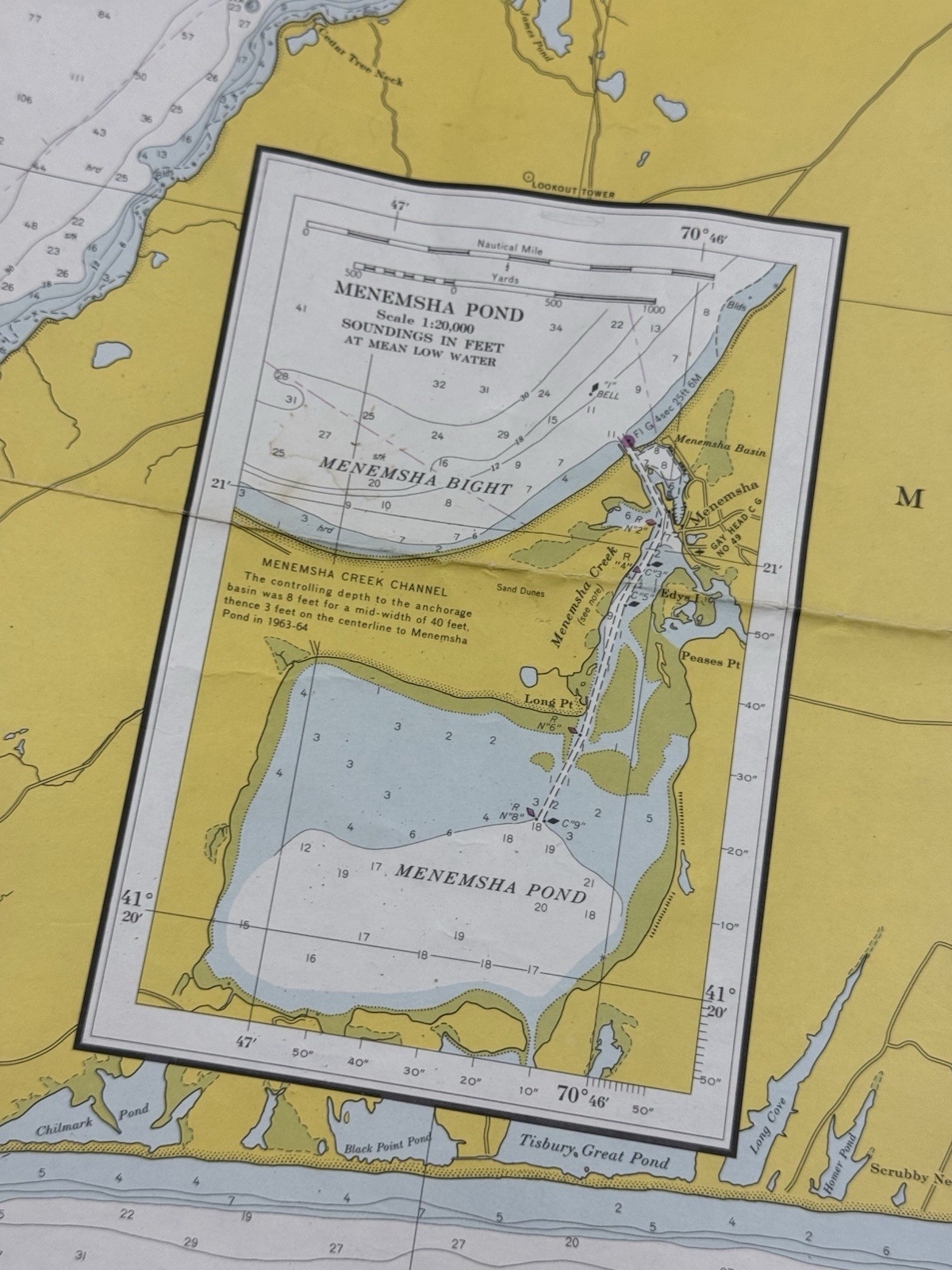 1965 Nautical Chart MARTHA’S VINEYARD 43.5″ x 35.75″ Coast & Geodetic Survey