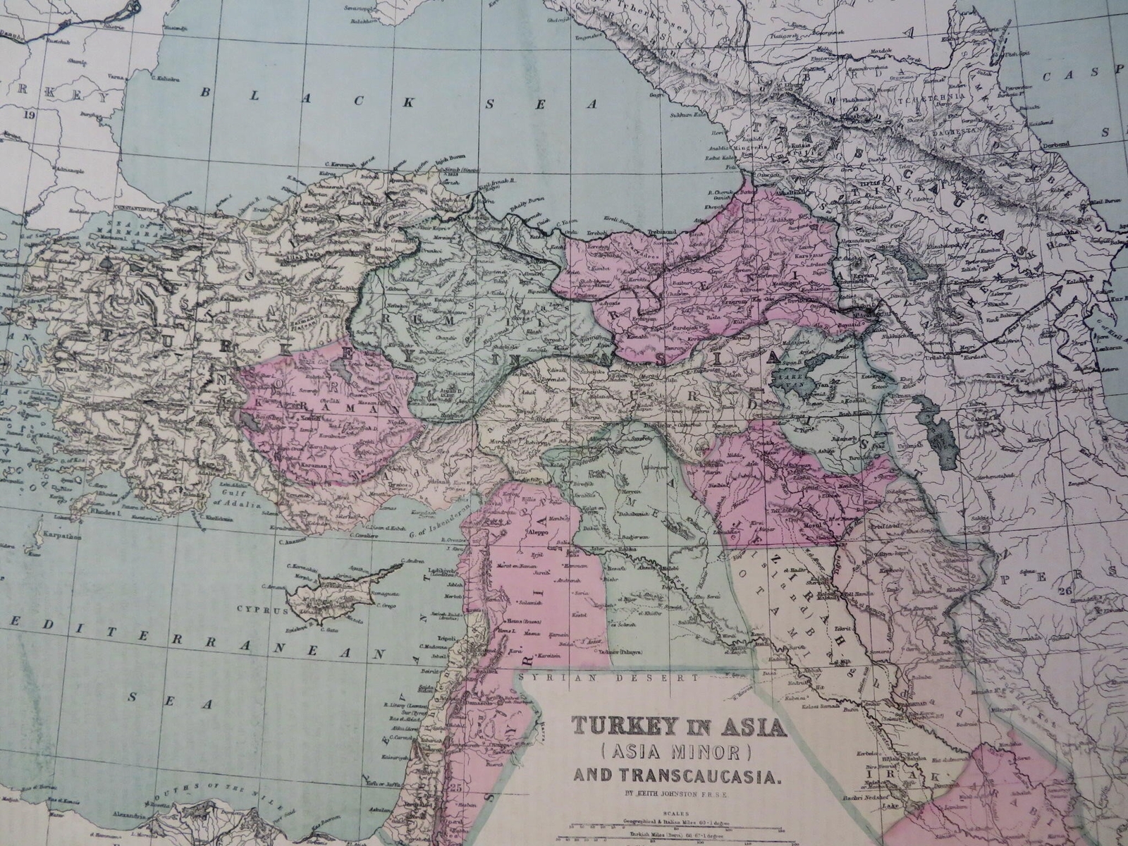 Eastern Ottoman Empire Middle East Syria Armenia Holy Land 1873 Johnston map