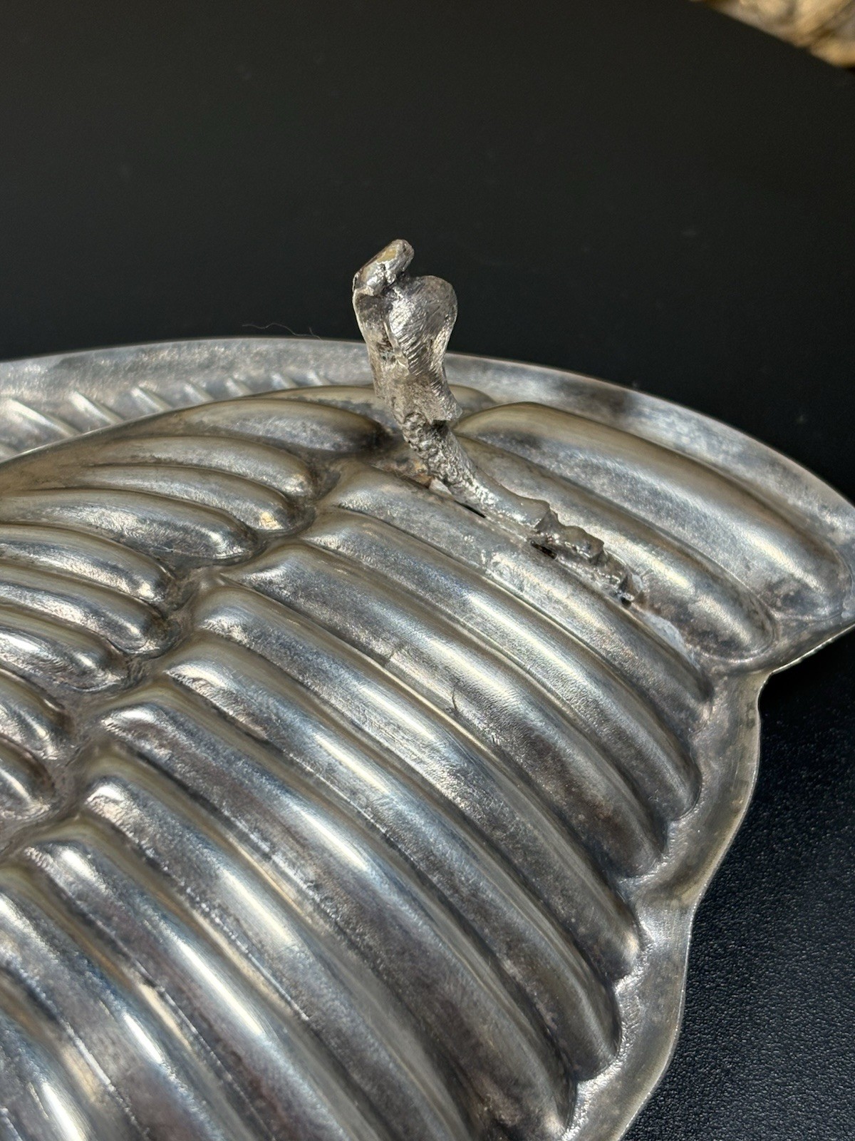 19th Century English Silver Plated Shell Dish Naturalistic Sea Motif w Fish Foot