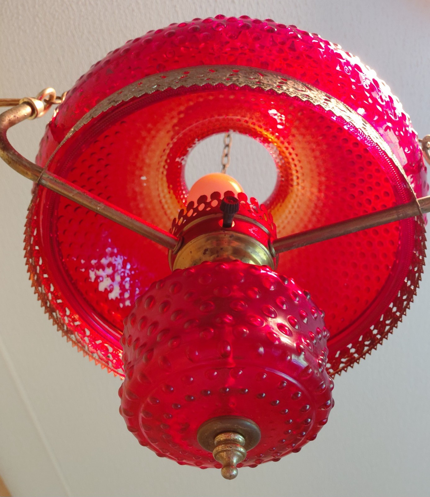 Antique Cranberry Hobnail Hanging Light – Very Pretty & Working Condition!